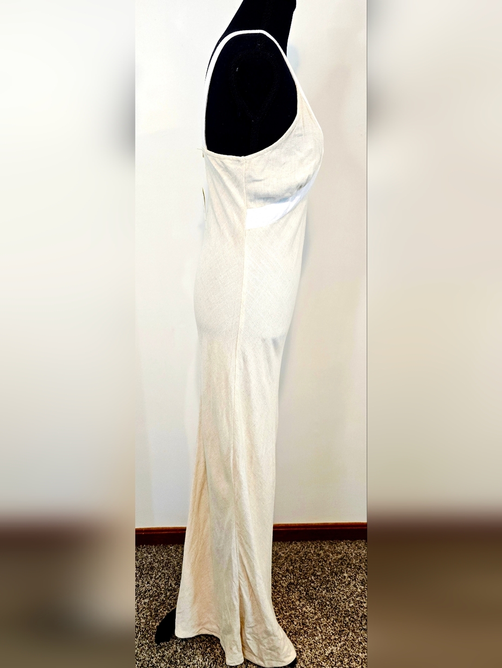 Linen Blend Maxi Dress Sleeveless Cross Back Vacation Beach Resort Size L - Picture 7 of 11